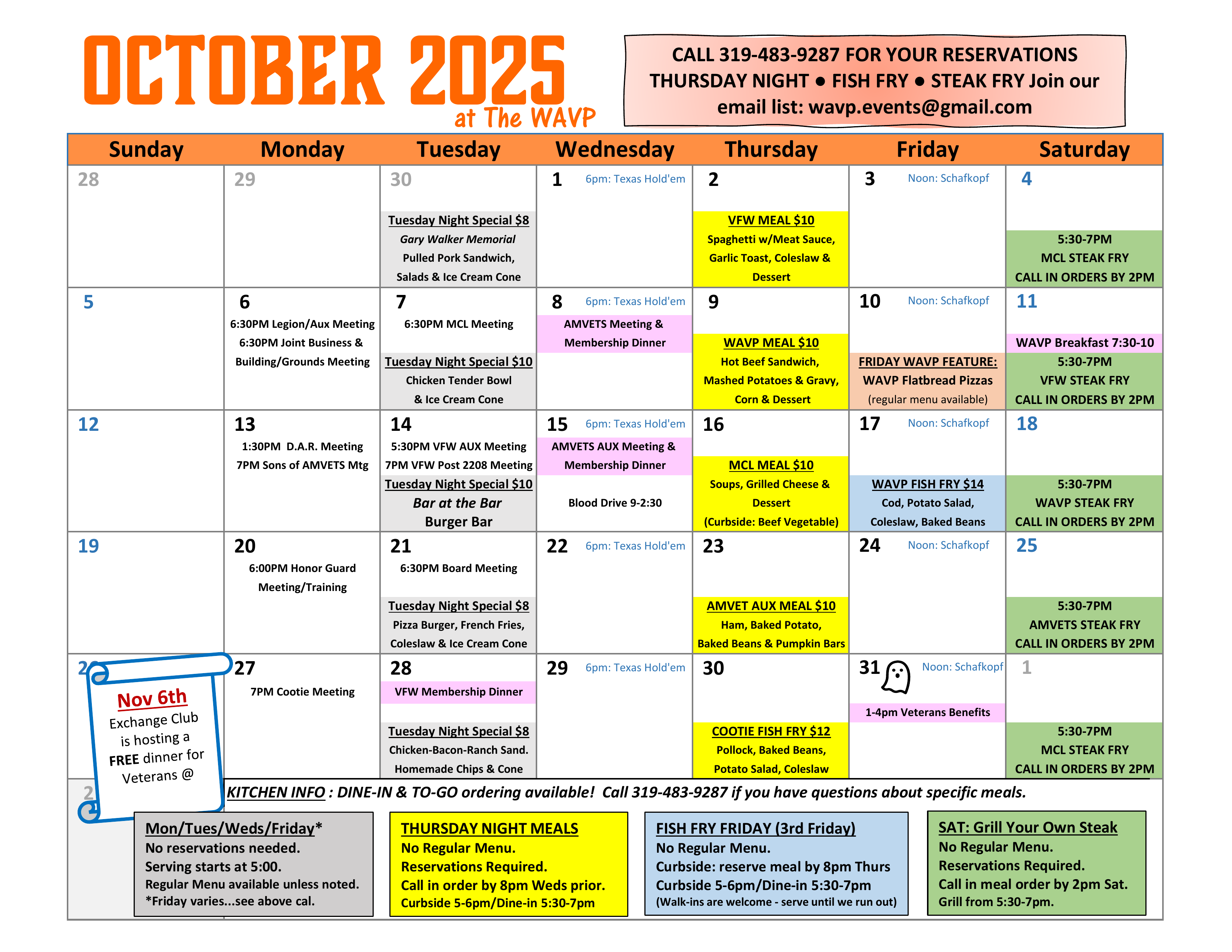 The WAVP Events Calendar for the month of October 2025 - Click for PDF